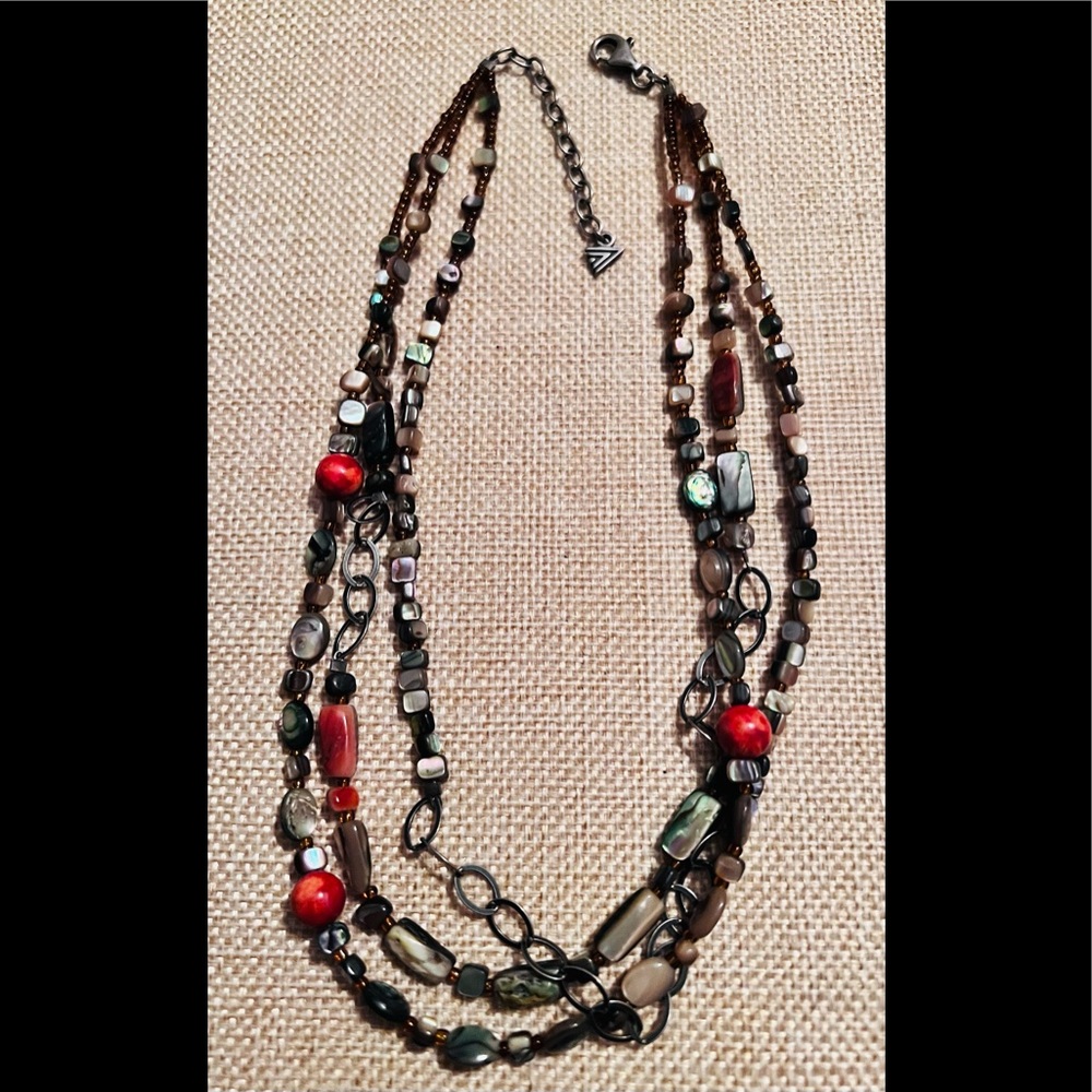 Silpada 925 Sterling Shell Sponge Coral Abalone  Beads 16” 2”Extender Necklace